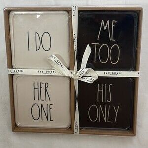 Rae Dunn Coasters 4 pc Wedding I Do His Only Her One Bridal Shower Love Gift
